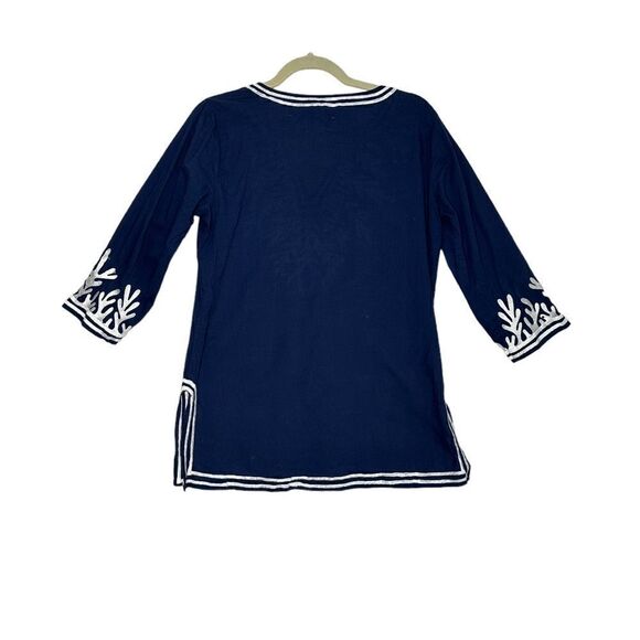 Gretchen Scott Reef Embroidered Tunic in Blue| Size S - Picture 4 of 6